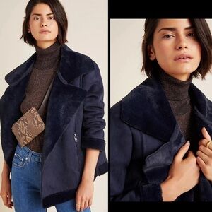 Anthropologie Navy Shearling Jacket